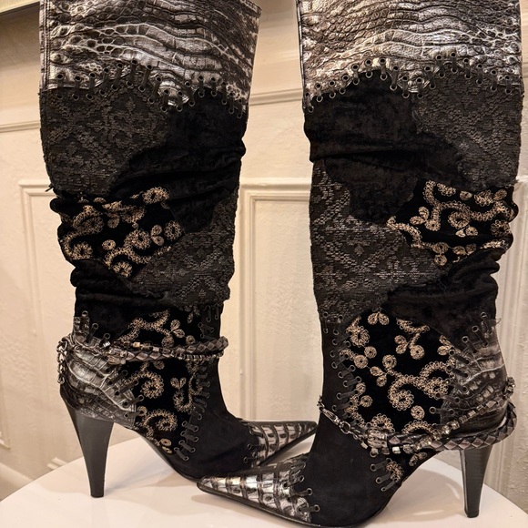 El Dantes Shoes - El Dante’s Handmade Leather Tall Boots, Mixed Media, Patchwork, Bohemian, Moto